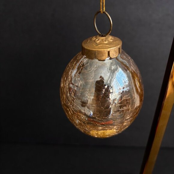 Kugel Style Christmas Ornaments Gold Glass Set Of 3 Crackle Large Vintage Heavy - Picture 6 of 8